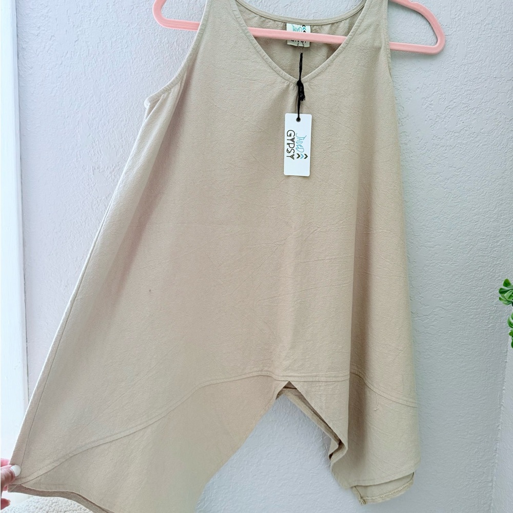 Jaded Gypsy Asymmetrical Tank Top with Flowing Design Tan Size S